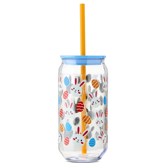 Bunnies and Eggs Plastic Cup with Straw and Lid, Multicolor, Easter by Way To Celebrate