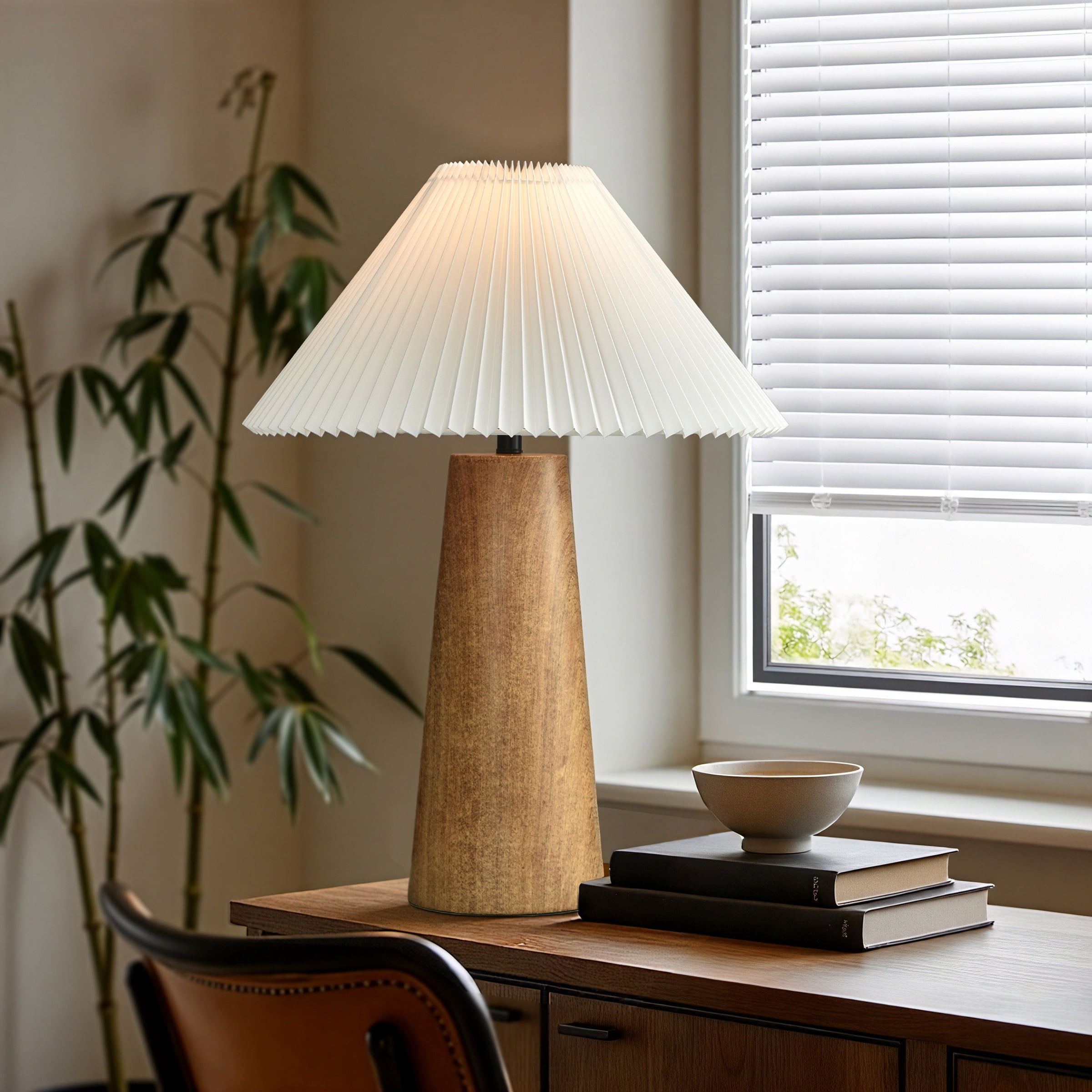 Better Homes & Gardens 23" Wood Grain Finish Table Lamp with Pleated Shade