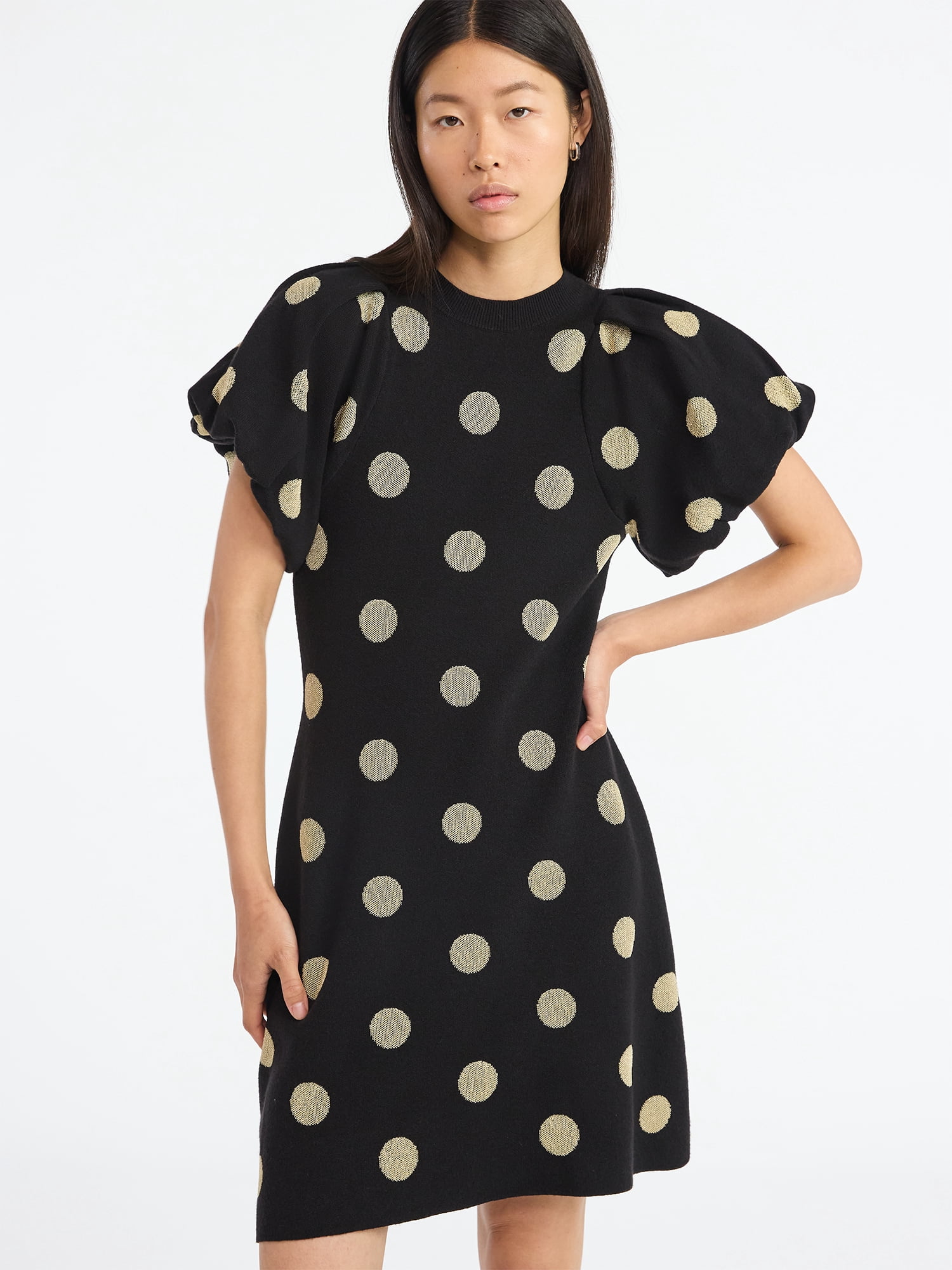 Scoop Women's and Women's Plus Sweater Dress with Puff Sleeves, Sizes XS-4X