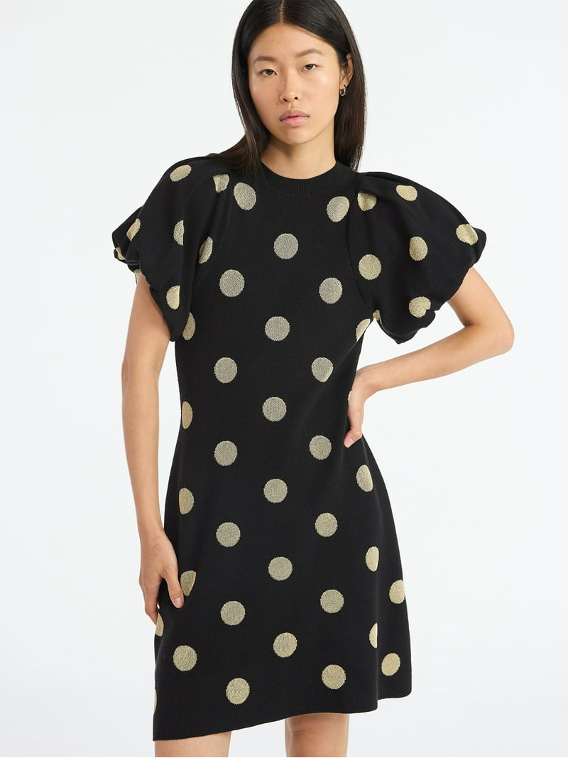Scoop Women's and Women's Plus Sweater Dress with Puff Sleeves, Sizes XS-4X