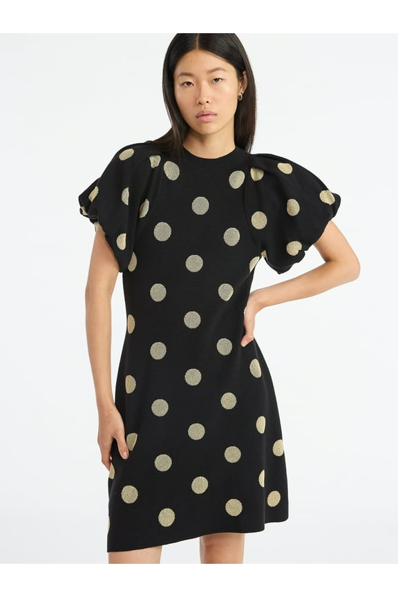 Women's and Women's Plus Sweater Dress with Puff Sleeves, Sizes XS-4X