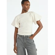 SCOOP Women's and Women's Plus Sequin Sweater Top with Puff Sleeves, Lightweight, Sizes XS-4X