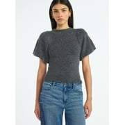 SCOOP Women's and Women's Plus Sequin Sweater Top with Puff Sleeves, Lightweight, Sizes XS-4X