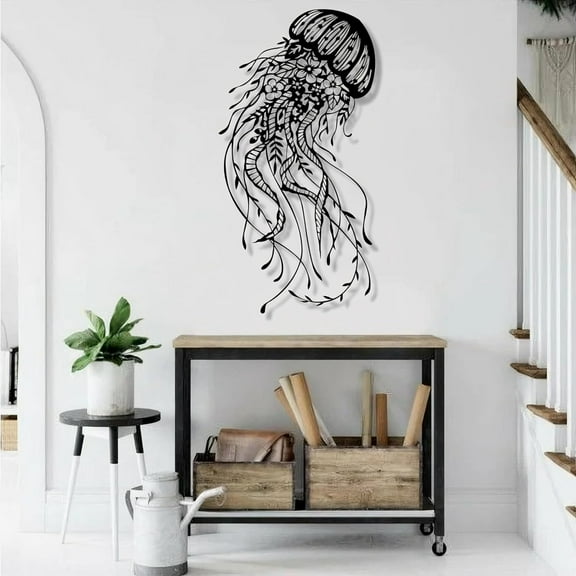 PLTZCRAFT Jellyfish Metal Wall Art, Ocean Wall Decor, Marine Animal Metal Wall Decor, Fish Wall Sculpture for Home Decoration, Living Room, Office, Bedroom, Kitchen Decor, Housewarming Gift