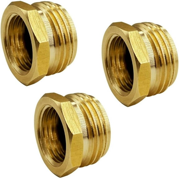 PLUHKN-1/2 G Thread (BSP) Female to 3/4 GHT Male Connector, Brass BSP to Garden Hose Adapter, Industrial Metal Brass G Thread to Garden Hose Connect (3 Pack)