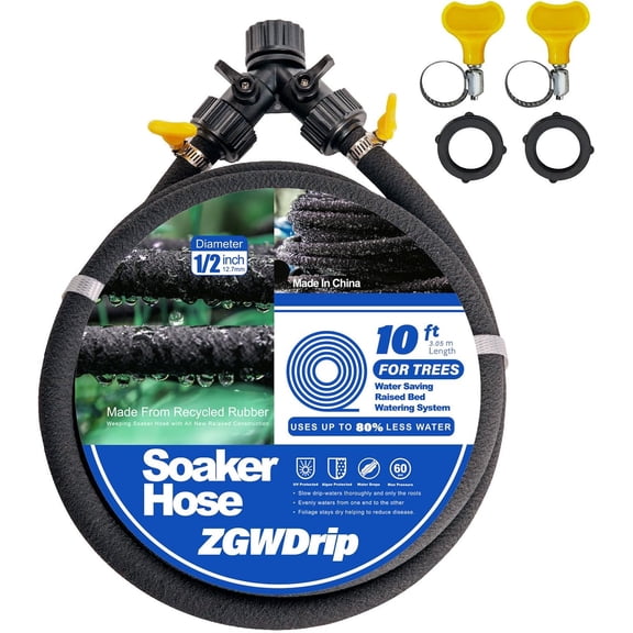 PLUHKN-10FT for Trees 1/2" Water-Saving Soaker Hose with Solid Brass Connectors, Drip Irrigation Kit