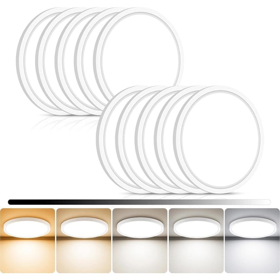PLUHKN-10Pack 7inch LED Flush Mount Ceiling Light, Dimmable & 5Color Temperatures (3000K-6500K), 15W Round Slim White Light Fixture for Closet Hallway Kitchen Bathroom Laundry