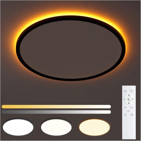 PLUHKN-11 inch Ceiling Light with Night Light, LED Flush Mount Light Fixture with Remote, 1800K Nightlight & 3000-6500K Dimmable, 24W 2400LM Low Profile for Bedroom Porch, Black