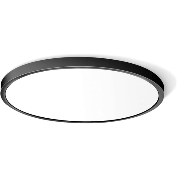 PLUHKN-12 Inch 24W Flush Mount LED Ceiling Light Fixture, 5000K Daylight White, 3200LM, Flat Round Ceiling Light Fixture, 240W Equivalent Black Ceiling Lamp for Closets, Kitchens, Stairwells, Bedroom