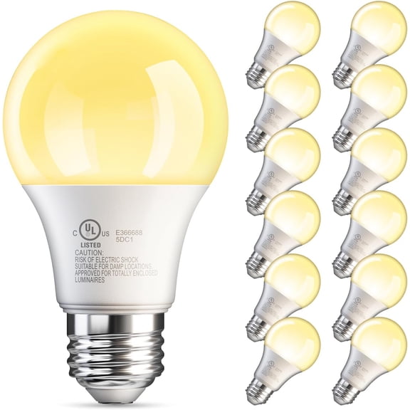 PLUHKN-12 Pack A19 LED Light Bulbs, 60 Watt Equivalent LED Bulb, Efficient 9W, Soft Warm White 2700K, E26 Standard Base, Non Dimmable Energy Saving Lightbulb, 800LM, 80 CRI, 120V, UL Listed