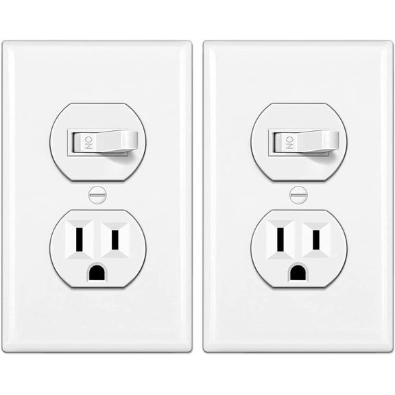 PLUHKN-2 Pack Combination Toggle Light Switch and Duplex Receptacle Outlet, Single Pole Toggle Wall Switch, Grounded Outlet, Combo Style, 15 Amp, Wallplate Included, UL Listed, White