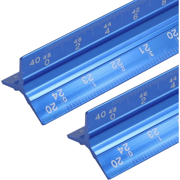 PLUHKN-2 Pack Engineer Scale Ruler, 12 Inch Solid Aluminum Triangular Drafting Tool, Laser-Etched Scales Ruler for Civil Engineer, Blue(1:10, 1:20, 1:30, 1:40, 1:50, 1:60)