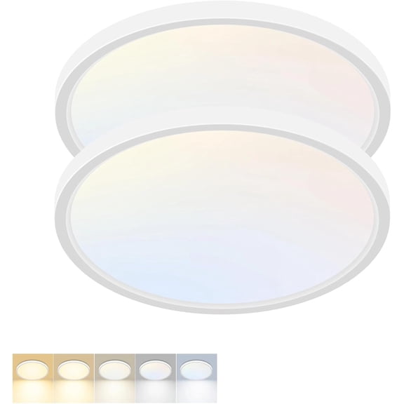 PLUHKN-2 Pack LED Flush Mount Ceiling Light,7Inch 15W,3000K/3500K/4000K/5000K/6500K 5 Color Temperatures Ceiling Light Fixture for Kitchen Porch Hallway Bedroom Bathroom and Closet,White