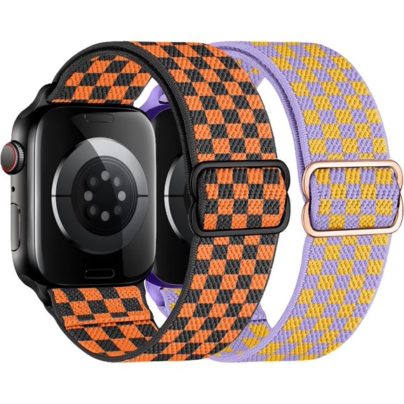 PLUHKN-2 Pack Stretchy Solo Loop Compatible with Apple Watch Band 40mm 41mm 44mm 45mm 46mm 49mm 38mm 42mm Women Men, Sport Nylon Elastic Straps Braided Wristbands for iphone Watch Series 11 10 9 8 7