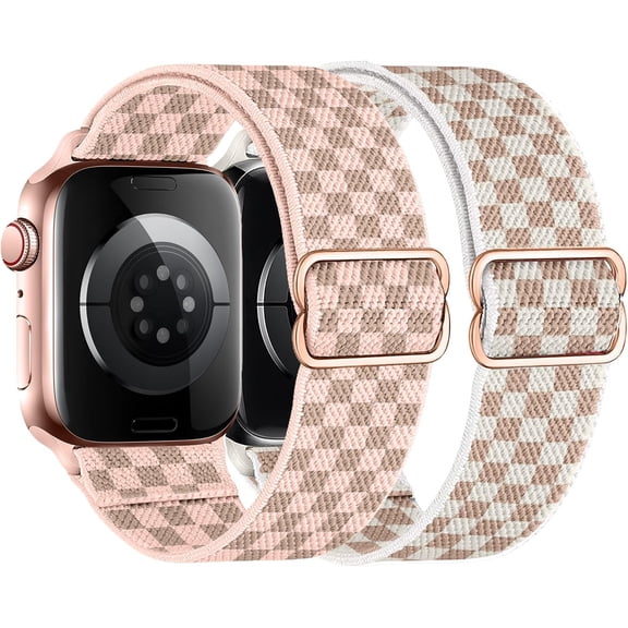 PLUHKN-2 Pack Stretchy Solo Loop Compatible with Apple Watch Band 40mm 41mm 44mm 45mm 46mm 49mm 38mm 42mm Women Men, Sport Nylon Elastic Straps Braided Wristbands for iphone Watch Series 11 10 9 8 7