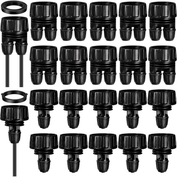 PLUHKN-20 PCS 3/4 to 1/4 Inch Drip Irrigation Tubing Connectors Drip Irrigation Hose Connectors Garden Hose Adapter with Washers 3/4 US Standard Thread Drip System Parts, Lock Barbed Design
