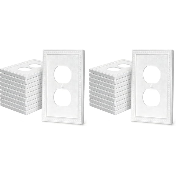 PLUHKN-20 Pack Mid-Size Duplex Wall Plates 1-Gang Switch Outlet Electrical Cover Plate Unbreakable Thermoplastic Faceplate for Light Receptacle Outlet Switch, Classic Beaded Relief Design, White