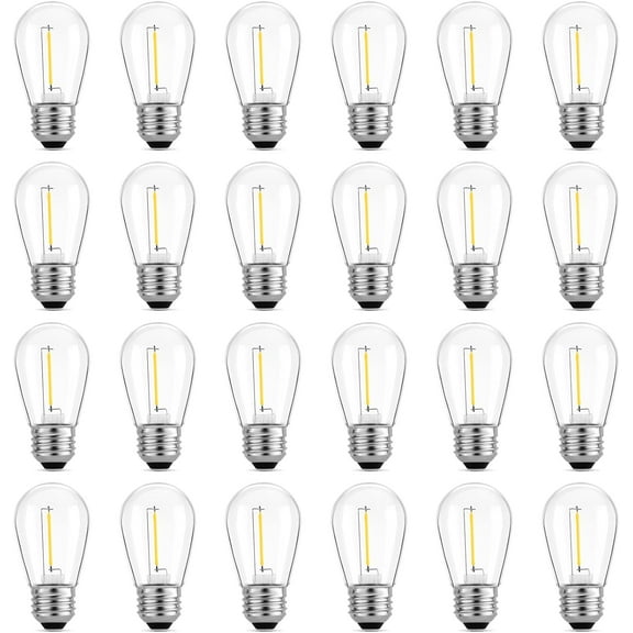 PLUHKN-24-Pack LED 1W String Light Bulbs, S14 Plastic Shatterproof Edison Vintage Style Replacement 1 Watt Outdoor Light Bulbs 2200K, Waterproof, Warm White Equivalent to 11w, E26 Base