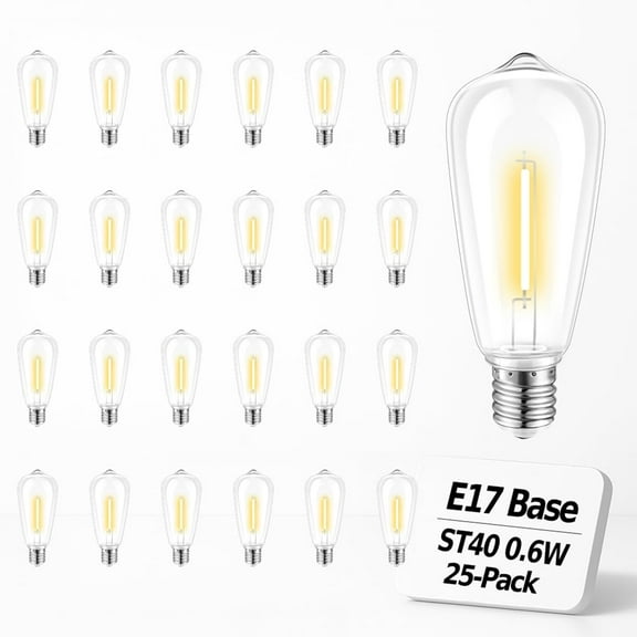 PLUHKN-25 Pack ST40 LED Replacement Bulbs, Shatterproof Vintage Edison Bulbs for Outdoor String Lights, E17 Intermediate Base, 0.6W Ultra-Low Energy Saving, Warm White 2700K, Weather-Resistant