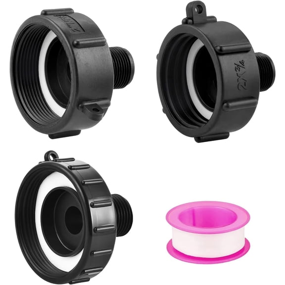 PLUHKN-250 Gallon IBC Water tote Hose Adapter,IBC Tank Hose Adapter Food Grade Water Hose Male Adapter 2" coarse Thread X Male 3/4" G Hose+2"Fine Thread+2.44"Fine Thread