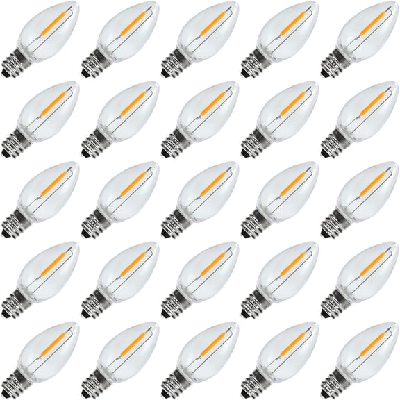 PLUHKN-25Pack C7 LED Replacement Light Bulbs, Shatterproof LED Bulbs for Window Candles & Chandeliers, E12 Screw Base, 0.6 Watt Equvalent to 5 6 7 Watt Incandescent Bulbs, Warm White 2200K