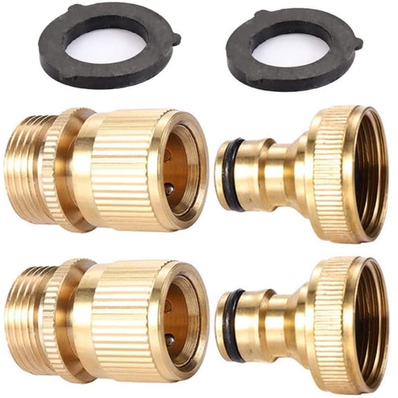 PLUHKN-2Sets Garden Hose Quick Connector 3/4 inch GHT Brass Easy Connect Fitting - Quick Disconnect Hose Fittings Male and Female