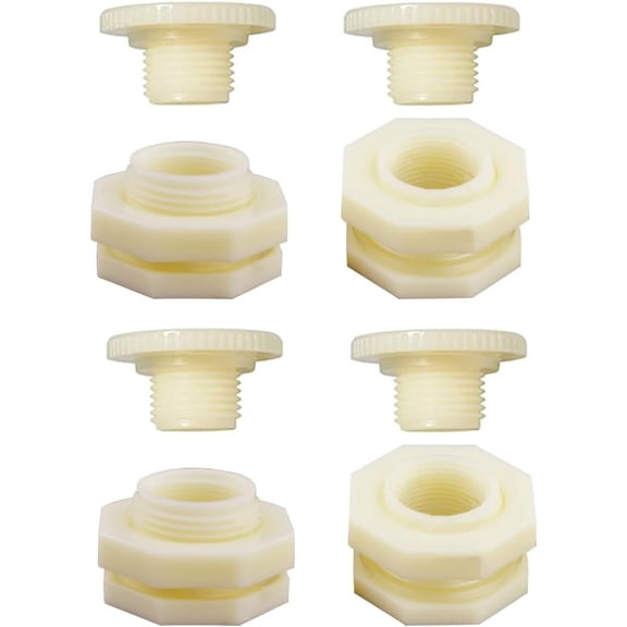 PLUHKN-3/4 Female ABS Bulkhead Fitting, Plastic Water Tank Connector Adapter Fitting with Plugs for Outdoor rain Barrel Garden Hose Adapter Spigot kit Water Tank Gallon Drain Bucket(Set of 4)