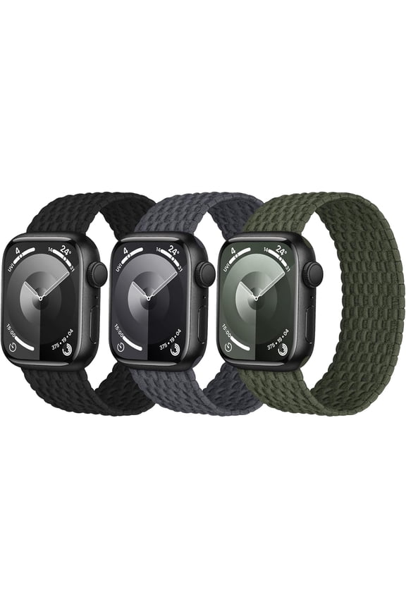 -3 Pack Stretchy Braided Solo Loop Compatible with Apple Watch Bands 40mm 41mm 42mm 38mm 44mm 45mm 46mm 49mm Women Men, Elastic Nylon Solace Strap for iWatch Series 11 10 9 8 7 6 5 4 3 Ultra/SE