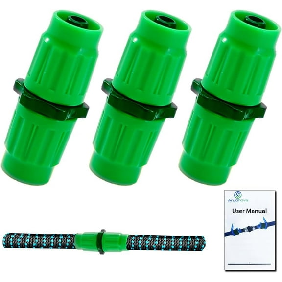 PLUHKN-3 Sets Expandable Garden Hose Repair Kit with User Manual, Dual-Channel Hose Female Male Connectors Compatible with Pocket Hose, Fits Expandable Garden Hose 25 50 75 100 FT, Green