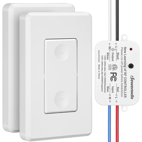 PLUHKN-3 Way Wireless Light Switch and Receiver Kit, Remote Control for Ceiling Lights, Fans, Lamps, No in-Wall Wiring, No WiFi Needed, Wireless Panel Switch,100Ft RF Range
