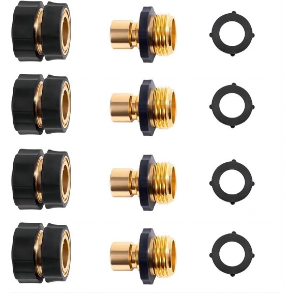 PLUHKN-4 Set Garden Hose Fitting Quick Connector, 3/4" Male and Female Quick Connect Hose Fittings with Grips Fit for 3/4" Garden Hose Fitting