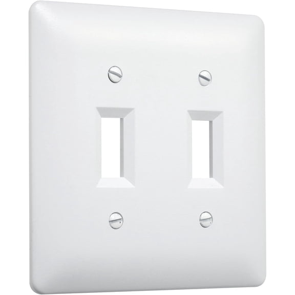 PLUHKN-4400W Paintable Double Toggle Light Switch Wall Plate Cover, White, 2-Gang