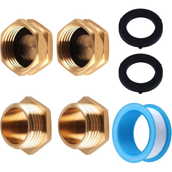 PLUHKN-4pcs 3/4" Garden Hose End Caps with Washers Brass Spigot Cap Brass Garden Hose Cap with Washers Female End Caps Male Brasses Pipe Plug Outer Pipes Male Threaded Ended Plug with Tape