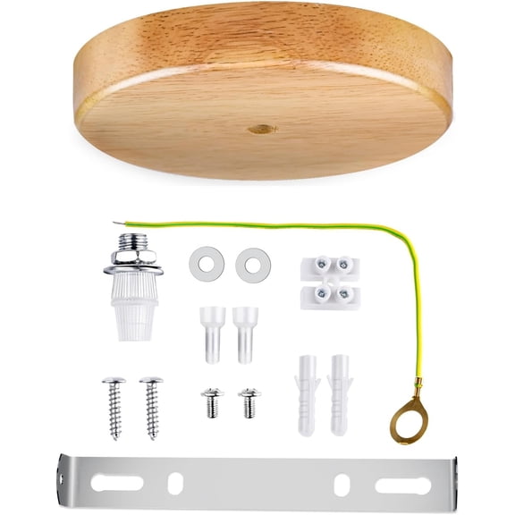 PLUHKN-5.9" Wood Ceiling Plate Canopy Kit with Hardware,Handmade Natural Wooden Canopies for Pendant Light or Hanging Light DIY