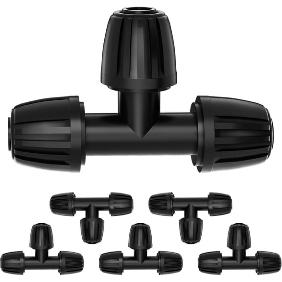 PLUHKN-6 Pack 1/2 Inch Drip Irrigation Tee Connectors, Barbed Lock Fittings for 1/2 Tubing, Leak-Proof 3-Way Coupler for Garden Hose, Drip System Repair & Extension