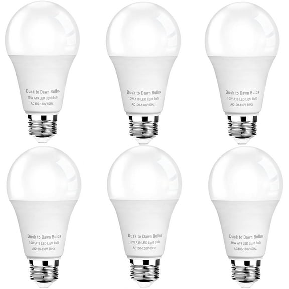 PLUHKN-6 Pack Dusk to Dawn Light Bulbs Outdoor, Sensor A19 LED Light Bulb, Auto on/Off Photocell Automatic for Outdoor Lighting, 5000K Daylight,1,100 Lumens
