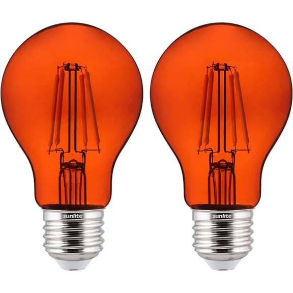 PLUHKN-81085 LED Colored Filament A19 Light Bulb, 4.5 Watts, Medium E26 Base, 120 Volts, Transparent Orange, Dimmable, 320 Degree Beam Angle, UL Listed, 2 Count