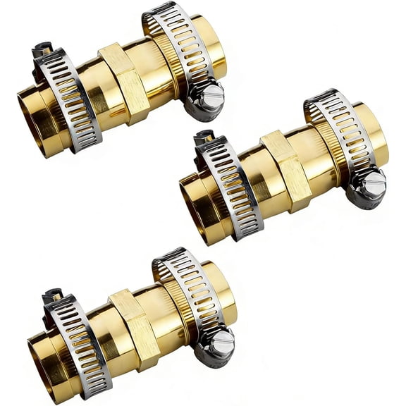 PLUHKN-9 Pcs Hose Repair Connectors with Claps Brass Garden Hose Repair Kit Fitting, Fits 3/4" Water Hose Repair Fitting