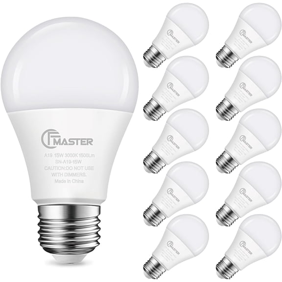 PLUHKN-A19 LED Light Bulb, LED Bulbs 100 Watt Equivalent, 3000K Warm Light Bulbs, 1500 Lumens, E26 Standard Base Lightbulb, Non-Dimmable 15 Watt Soft White Bulbs for Home, ETL Listed(10-Pack)