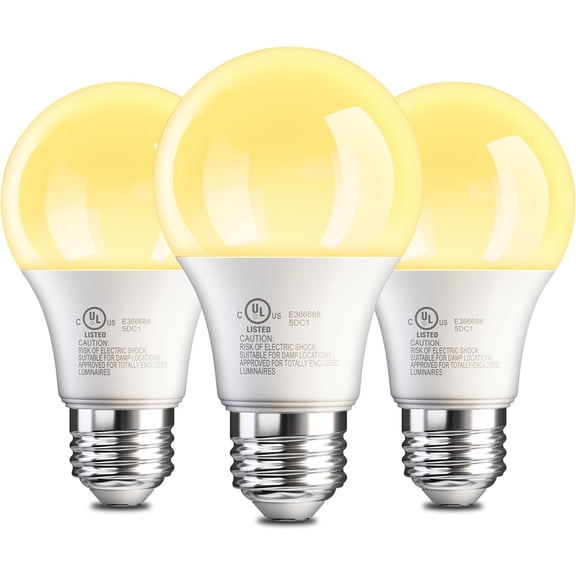 PLUHKN-A19 LED Light Bulbs, 60 Watt Equivalent LED Bulb, Soft Warm White 2700K, Efficient 9W, E26 Standard Base, Non Dimmable Energy Saving Lightbulb, 800LM, 80 CRI, 120V, UL Listed, 3 Pack