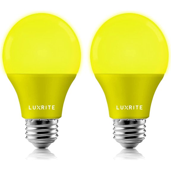 PLUHKN-A19 Yellow LED Bug Light Bulbs, 60W Equivalent, Non-Dimmable, UL Listed, E26 Standard Base, Indoor Outdoor, Porch, Deck, Patio, Backyard, Front Door, Home Lighting (2 Pack)