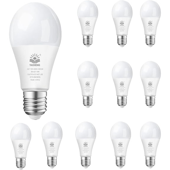 PLUHKN-A21 LED Light Bulb, 150 Watt Equivalent LED Bulbs, 19W 4000K Neutral White, 2300 Lumens, Non-Dimmable, E26 Base, Super Bright Light Bulb Indoor, Energy Efficient ETL Listed, 12 Pack