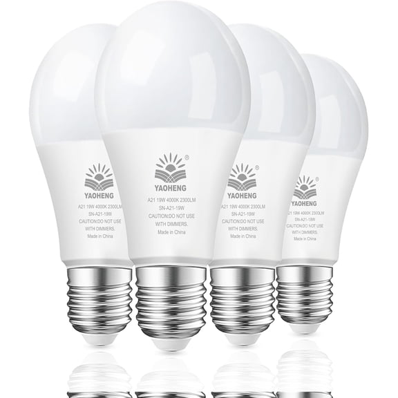 PLUHKN-A21 LED Light Bulb, 150 Watt Equivalent LED Bulbs, 19W 4000K Neutral White, 2300 Lumens, Non-Dimmable, E26 Base, Super Bright Light Bulbs Indoor, Energy Efficient ETL Listed, 4 Pack