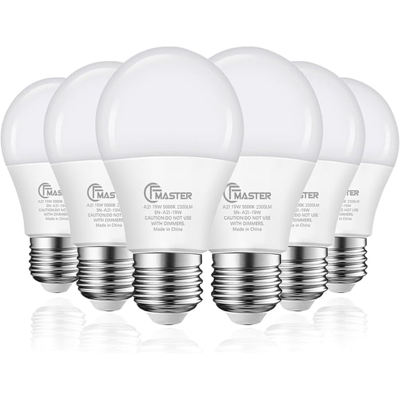 PLUHKN-A21 LED Light Bulb, 150W Equivalent Light Bulbs, 19W 5000K Daylight, 2300 Lumens, Non-Dimmable LED Bulb, E26 Standard Base for Indoor and Outdoor, Energy Efficient ETL Listed, 6-Pack