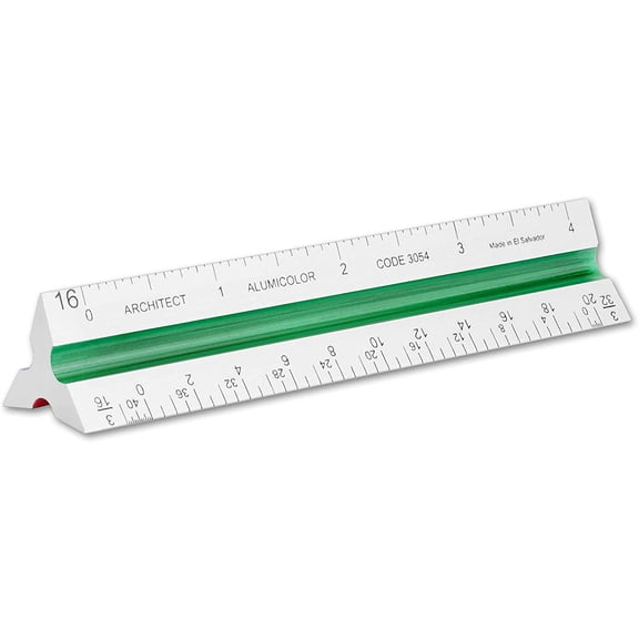 PLUHKN-Aluminum Architect Color-Coded Solid Drafting Scale, 4IN, Silver