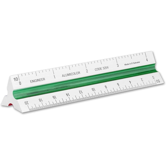 PLUHKN-Aluminum Engineer Color-Coded Solid Drafting Scale, 4IN, Silver