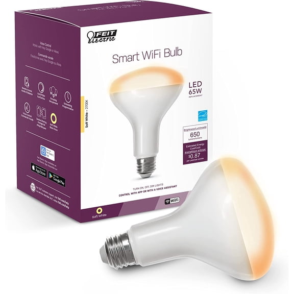 PLUHKN-BR30/927CA/AG 65W Equivalent WiFi Dimmable, No Hub Required, Alexa Google Assistant BR30 Smart LED Light Bulb, 5" H x 3.72" D, 2700K Soft White