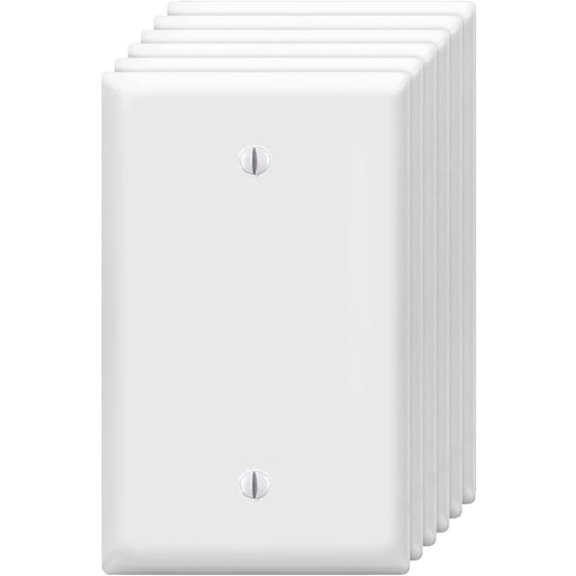 PLUHKN-Blank Wall Plates 1-Gang blank Switch Outlet Electrical Cover Plate Unbreakable Thermoplastic Faceplate for Light Receptacle Outlet Switch, White (6 Pack)