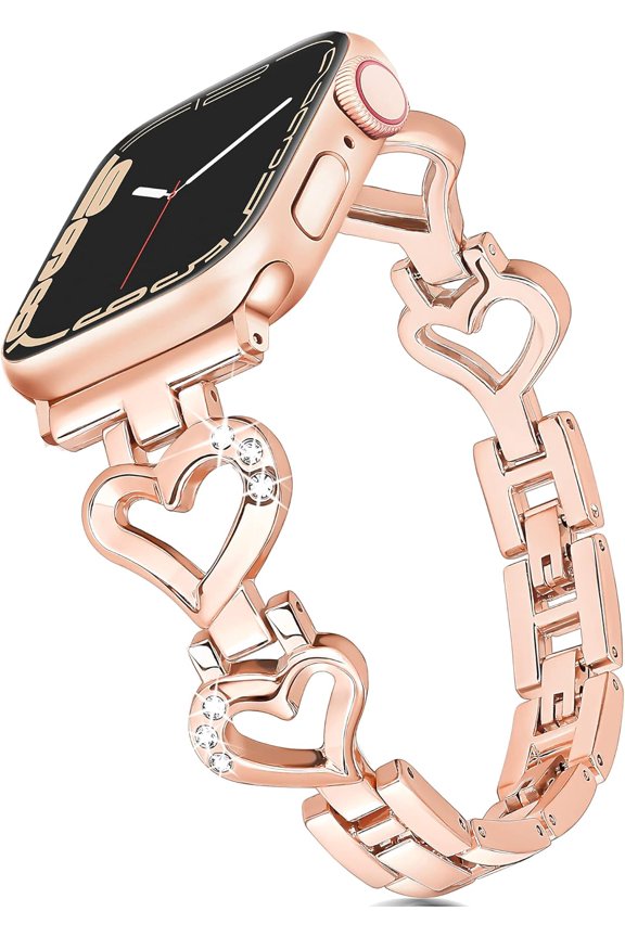-Bling Metal Band for Apple Watch Band 46mm 45mm 44mm 49 42mm(S3) iWatch Series 11 10 9 8 7 6 SE 5 4 3 Ultra Bands, Fancy Cute Slim Thin Bracelet for Apple Watch Bands for Women-Rose Gold