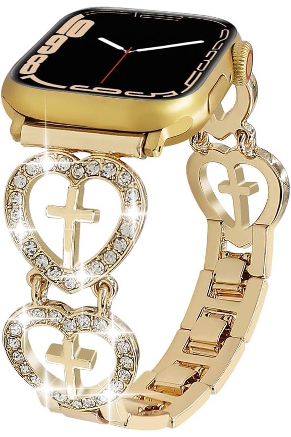-Bling Metal Bracelet Compatible with Apple Watch Band 40 41 42 44 45 46 49 38mm Women,Cross Band Love Heart Shape Wristband for iWatch Series 11 10 9 8 7 6 5 4 SE/Ultra 3 2 1